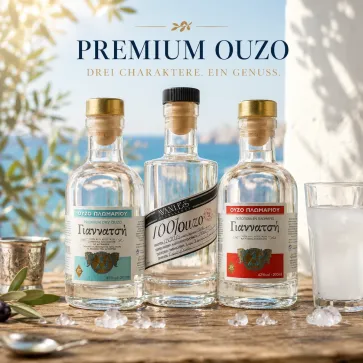 Premium Ouzo Geschenkset mit drei besonderen Ouzo aus Lesbos und Euböa